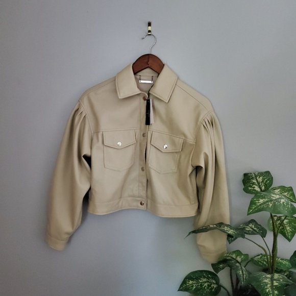 New! T Tahari Puff Sleeve Faux Leather Jacket - Picture 1 of 3